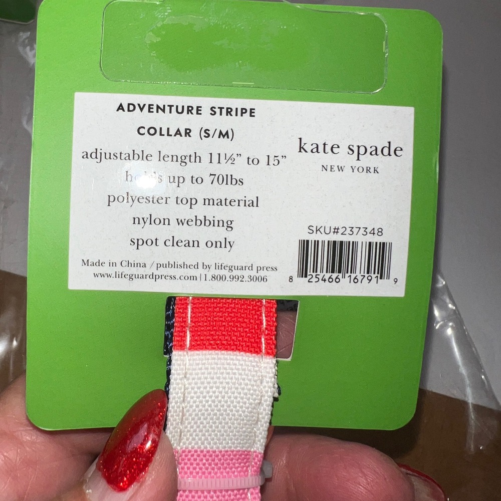 Kate Spade Adventure Stripe Dog Collar & Leash Set NEW Multicolor Gold Hardware - Picture 5 of 7